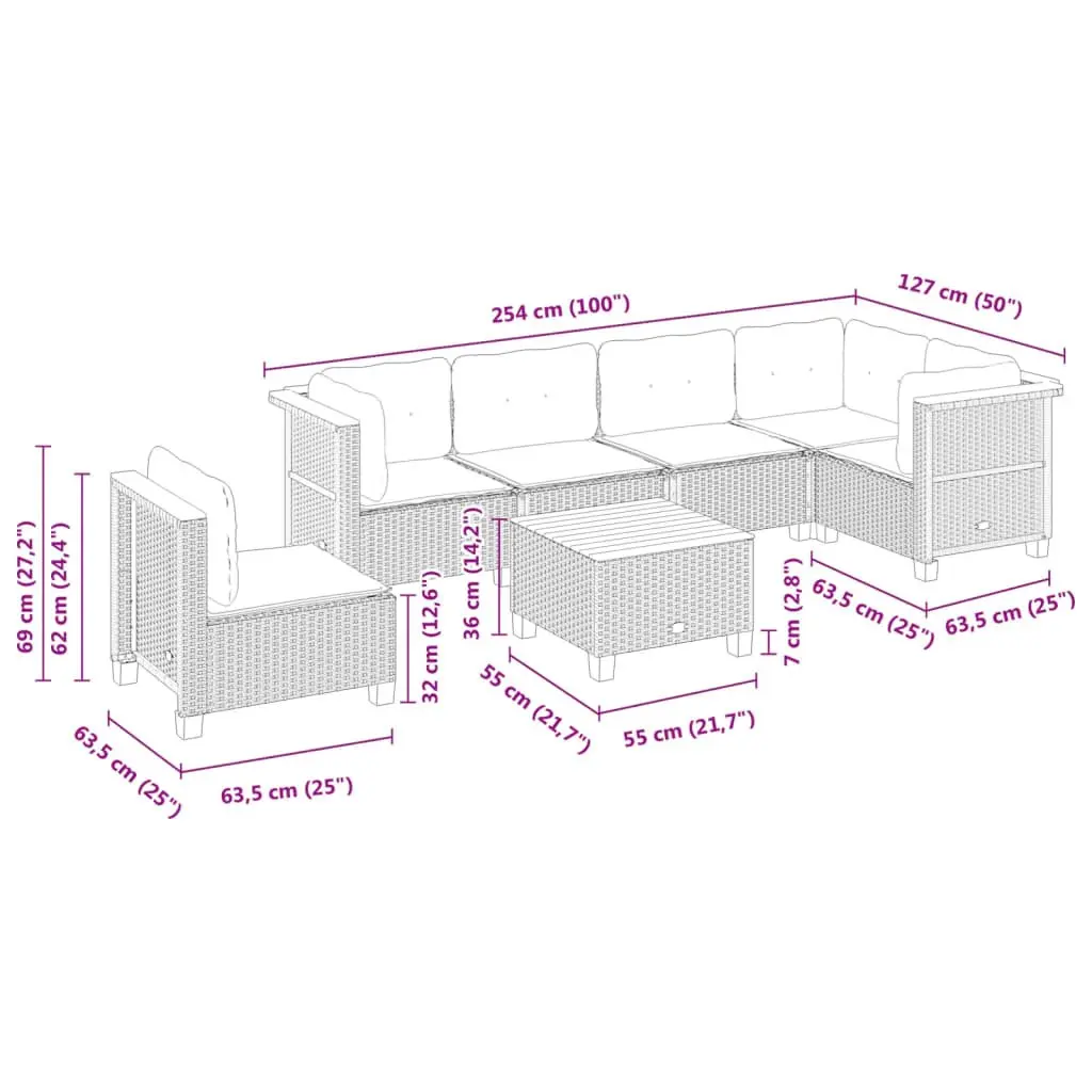 7 Piece Garden Sofa Set Outdoor Patio Furniture Poly Rattan Black with Cushions