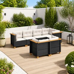 7 Piece Outdoor Garden Sofa Set with Cushions Black Poly Rattan Patio Furniture