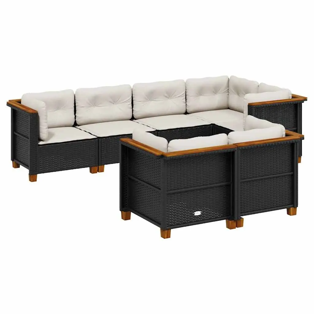 7 Piece Outdoor Garden Sofa Set with Cushions Black Poly Rattan Patio Furniture