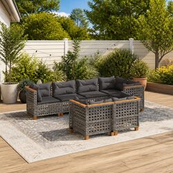 Garden Sofa Set 7 Piece Outdoor Furniture Patio Lounge with Cushions Grey