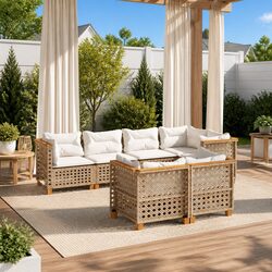 Garden Sofa Set 7 Piece Outdoor Patio Furniture Beige Cushions Modular