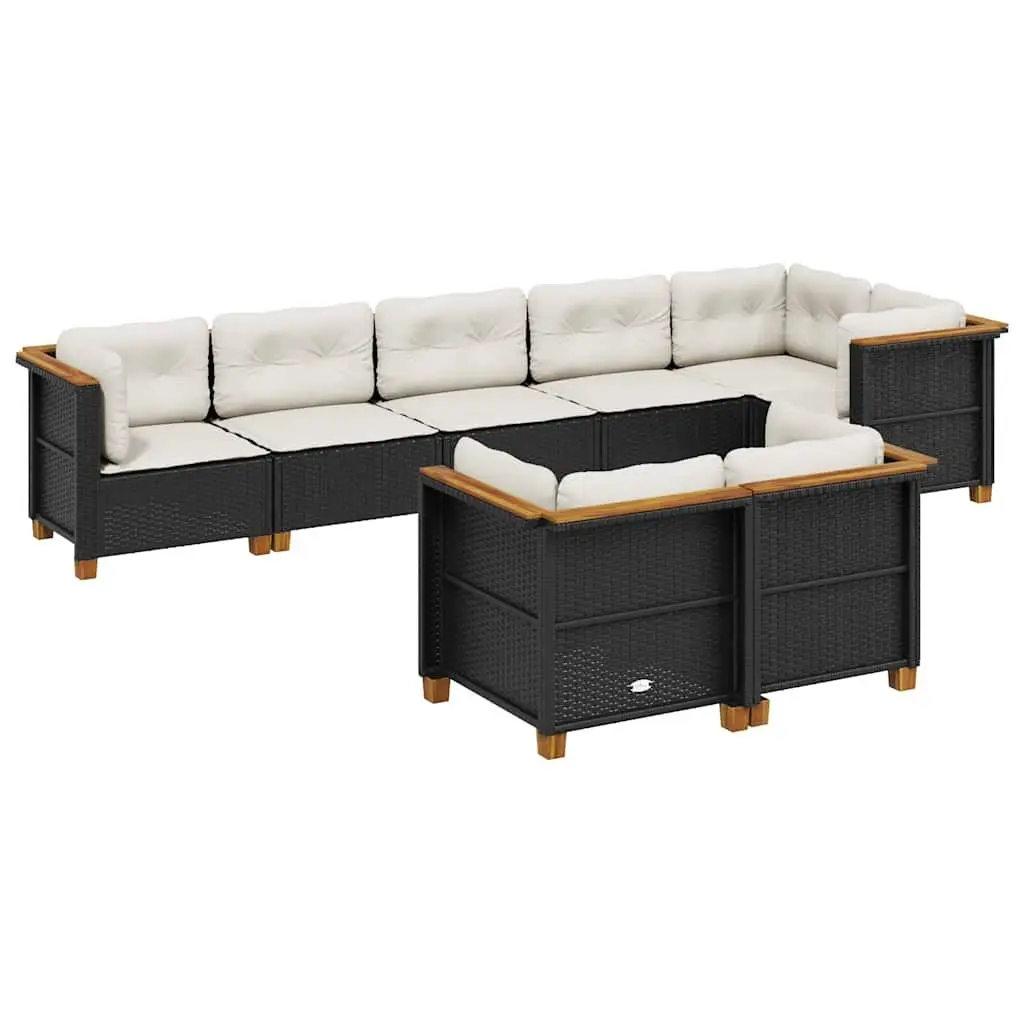 Garden Sofa Set Modular Outdoor Furniture 8 Piece PE Rattan with Cushions Black