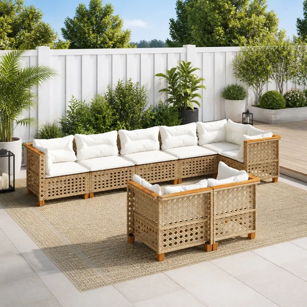 Garden Sofa Set 8 Piece Outdoor Furniture PE Rattan Cushions Beige
