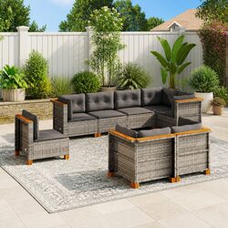 Garden Sofa Set 8 Piece Outdoor Furniture Patio Lounge Grey Poly Rattan Cushions