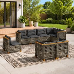 Garden Sofa Set 8 Piece Outdoor Furniture Patio Grey Modular with Cushions