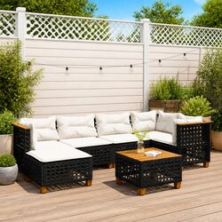 7 Piece Outdoor Garden Sofa Set Black Poly Rattan Patio Furniture with Cushions