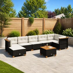 Garden Sofa Set 8 Pieces Black Poly Rattan Outdoor Furniture Patio with Cushions