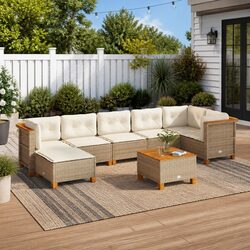 Garden Sofa Set 8 Piece Outdoor Furniture with Cushions Beige Poly Rattan