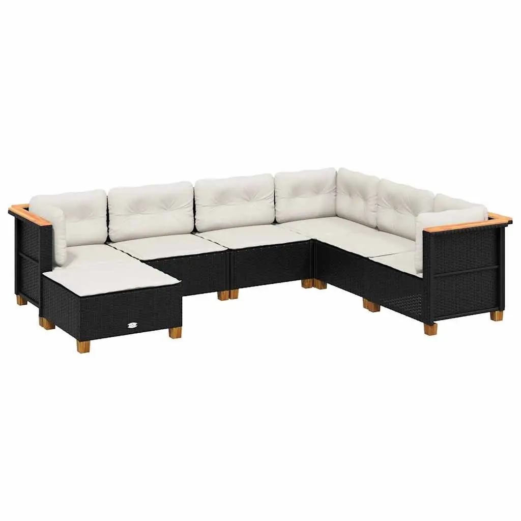 7 Piece Outdoor Garden Sofa Set with Cushions Black Rattan Patio Furniture