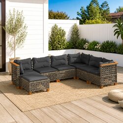 7 Piece Garden Sofa Set with Cushions Grey Outdoor Furniture Patio Lounge