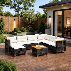 Garden Sofa Set 8 Piece Outdoor Furniture Patio Lounge Black Rattan with