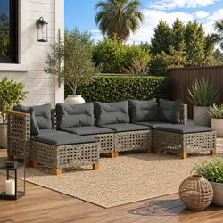 Garden Sofa Set 6 Piece Outdoor Furniture Patio Sectional Grey Cushions Modular