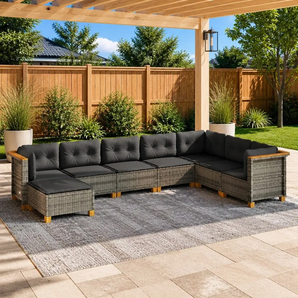Garden Sofa Set 8 Piece Outdoor Furniture Grey Rattan Cushions Patio Seating
