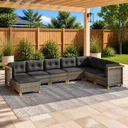 Garden Sofa Set 8 Piece Outdoor Furniture Grey Rattan Cushions Patio Seating