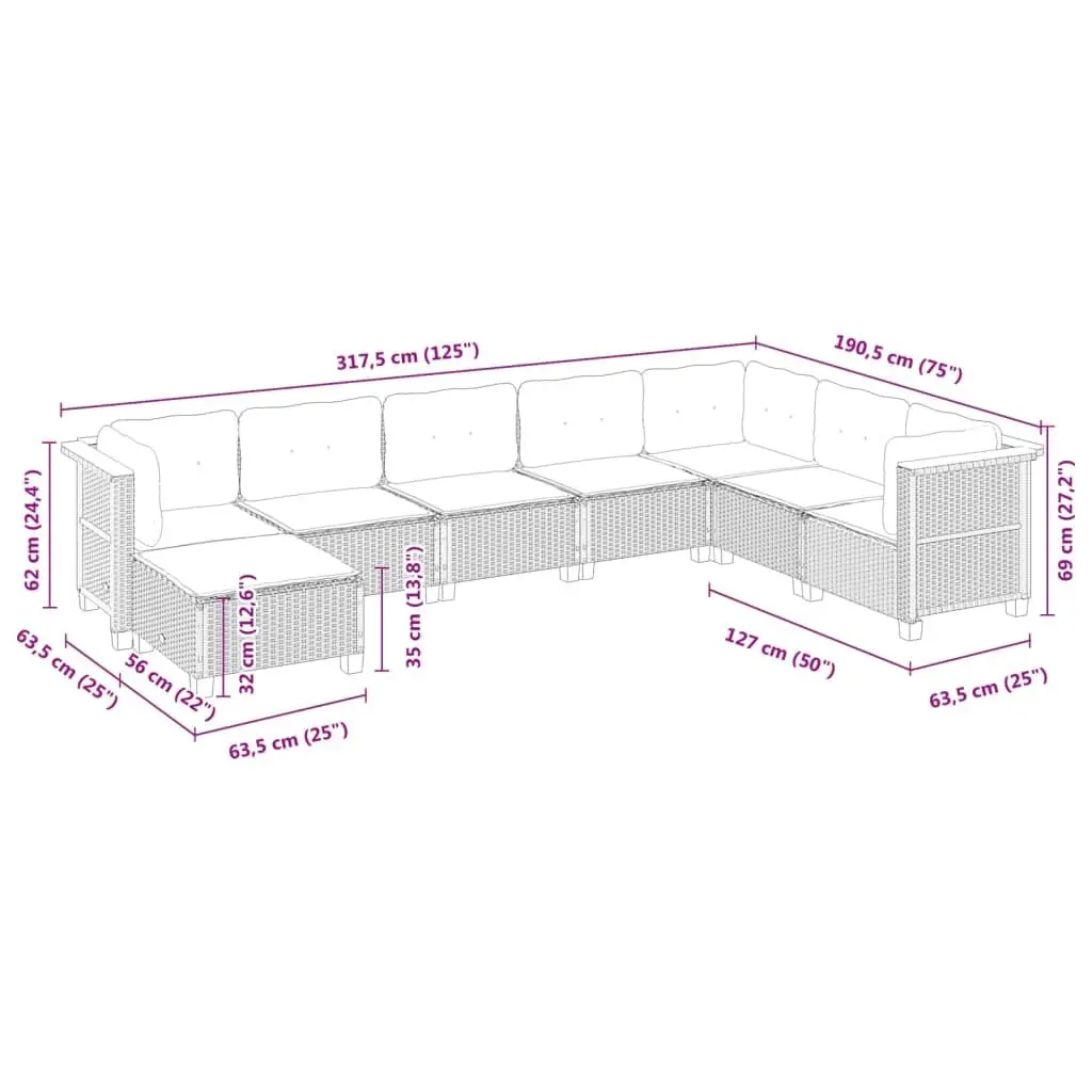 Garden Sofa Set 8 Piece Outdoor Furniture Grey Rattan Cushions Patio Seating