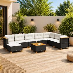 Garden Sofa Set 9 Piece Outdoor Furniture Patio Seating with Cushions Black