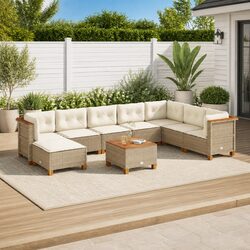 Garden Sofa Set 9 Piece Outdoor Furniture Beige Poly Rattan Patio Lounge