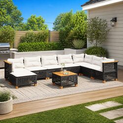 Garden Sofa Set 9 Piece Outdoor Furniture Patio Seating with Cushions Black
