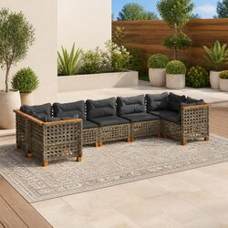7 Piece Garden Sofa Set with Cushions Grey Poly Rattan Outdoor Patio Furniture