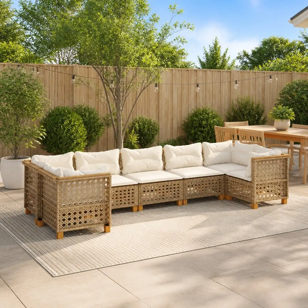 Outdoor Garden Sofa Set 7 Piece Patio Furniture with Cushions Beige Rattan