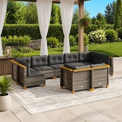 Garden Sofa Set 9 Piece Outdoor Furniture Grey Poly Rattan Patio with Cushions