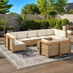 Garden Sofa Set 10 Piece Outdoor Furniture Beige Poly Rattan Patio Lounge