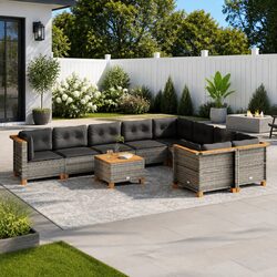 Garden Sofa Set 10 Piece Outdoor Furniture Grey Poly Rattan Patio Lounge