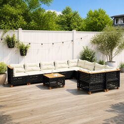 Garden Sofa Set 10 Piece Outdoor Furniture Black Poly Rattan Patio Lounge