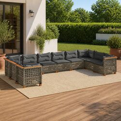 Garden Sofa Set 10 Piece Outdoor Furniture Grey Poly Rattan Modular Cushions