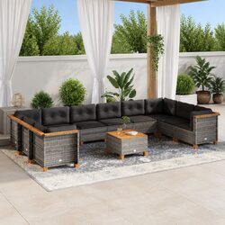 Garden Sofa Set 11 Piece Outdoor Patio Furniture with Cushions Grey Rattan