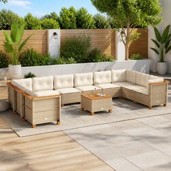 Garden Sofa Set 11 Piece Outdoor Furniture Patio Beige Poly Rattan with Cushions