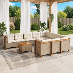 Garden Sofa Set 11 Piece Outdoor Furniture Patio Beige Poly Rattan with Cushions