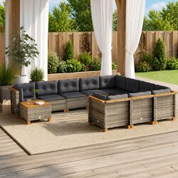Garden Sofa Set 11 Piece Grey Outdoor Furniture Modular Patio Seating with