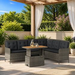 Garden Sofa Set 2 Piece Grey Poly Rattan Outdoor Furniture with Cushions Patio