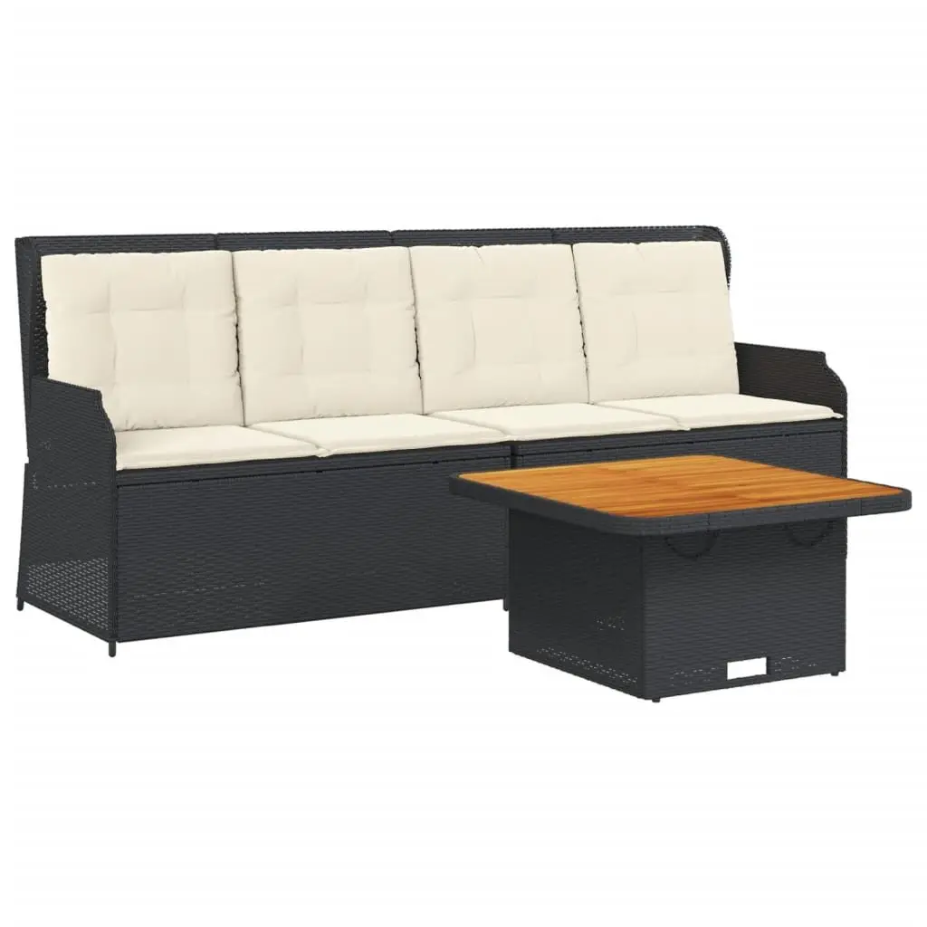 3 Piece Garden Lounge Set Outdoor Patio Furniture with Cushions Black Rattan