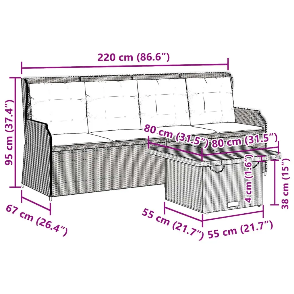 3 Piece Garden Lounge Set Outdoor Patio Furniture with Cushions Black Rattan