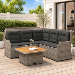 4 Piece Garden Lounge Set Outdoor Furniture Grey Poly Rattan Patio Sofa Chair