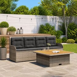 3 Piece Garden Sofa Set with Cushions Grey Outdoor Furniture Lounge Patio