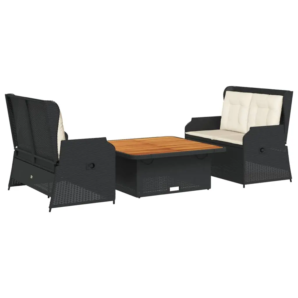 3 Piece Garden Lounge Set Black Outdoor Furniture with Cushions Patio Seating