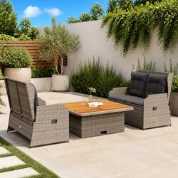 3-Piece Garden Lounge Set with Cushions Grey Outdoor Patio Furniture