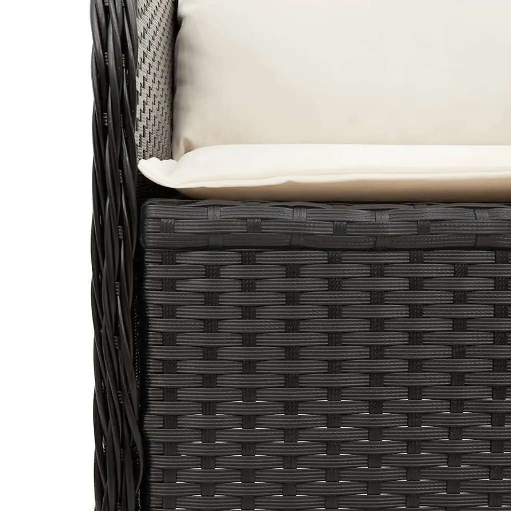 3 Piece Outdoor Lounge Set Black Poly Rattan Garden Furniture with Cushions