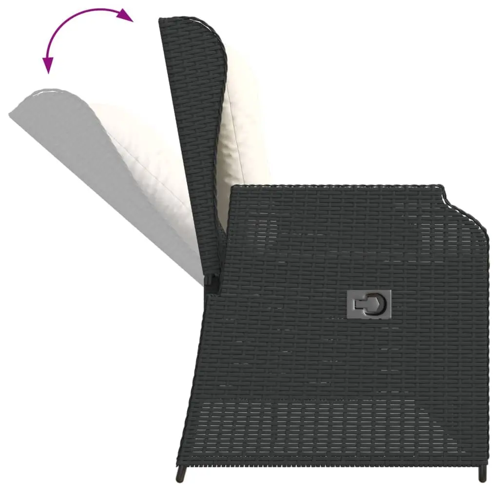 3 Piece Outdoor Lounge Set Black Poly Rattan Garden Furniture with Cushions