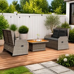 Garden Lounge Set 3 Piece Outdoor Furniture Grey Poly Rattan Patio Seating with