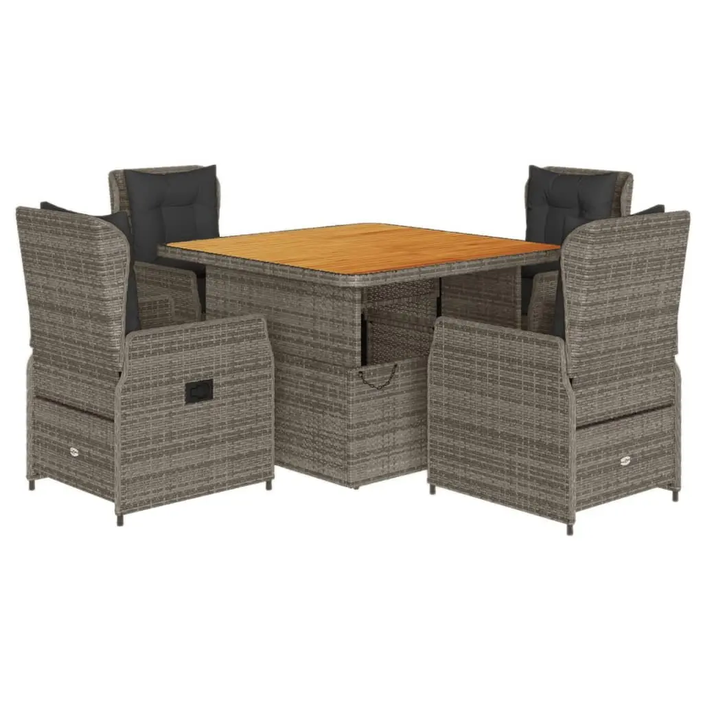 Outdoor Dining Set 5 Piece Grey Poly Rattan Garden Furniture with Cushions