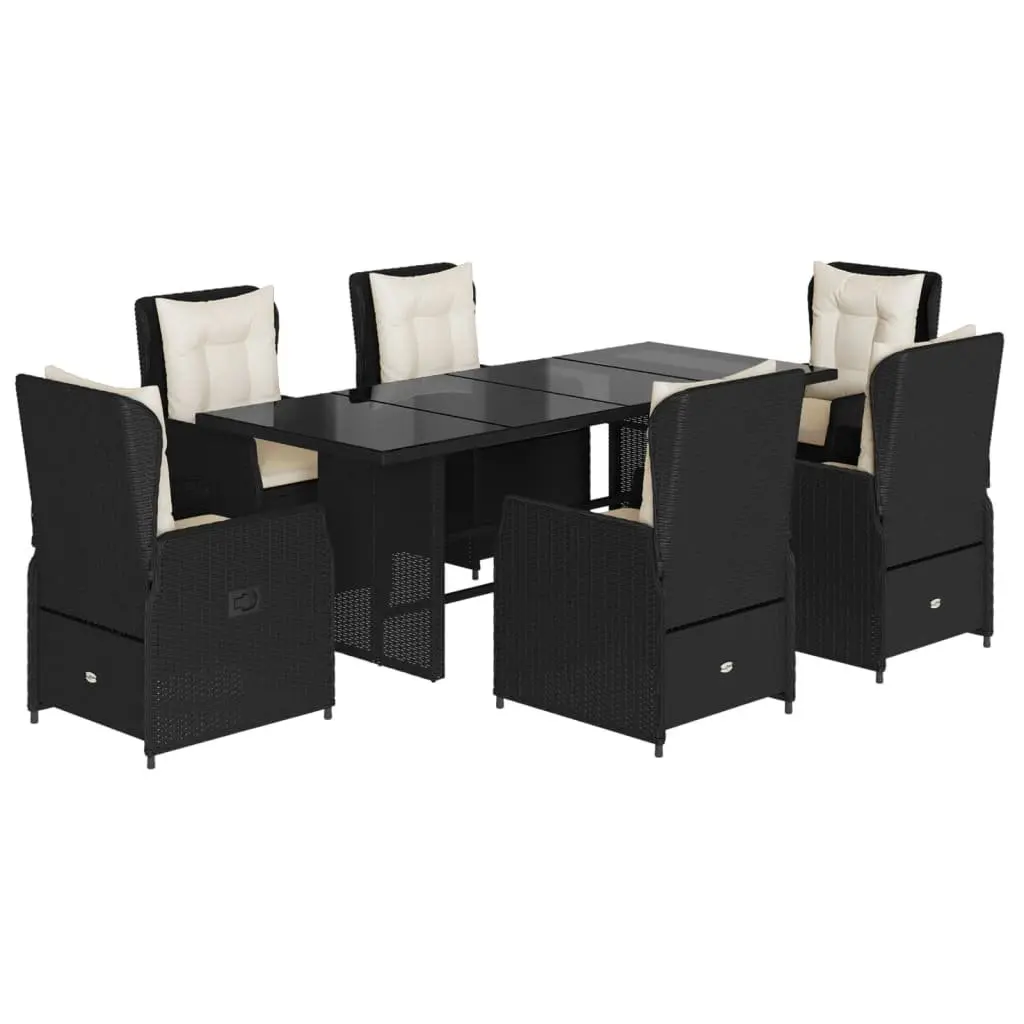 7 Piece Outdoor Dining Set Black Poly Rattan Garden Furniture with Cushions