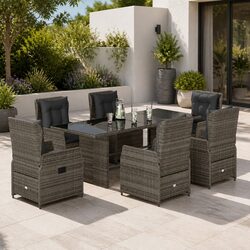 Garden Dining Set 7 Piece Outdoor Furniture Grey Poly Rattan Cushions Patio