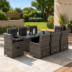 Garden Dining Set 9 Piece Outdoor Patio Furniture with Cushions Grey Rattan