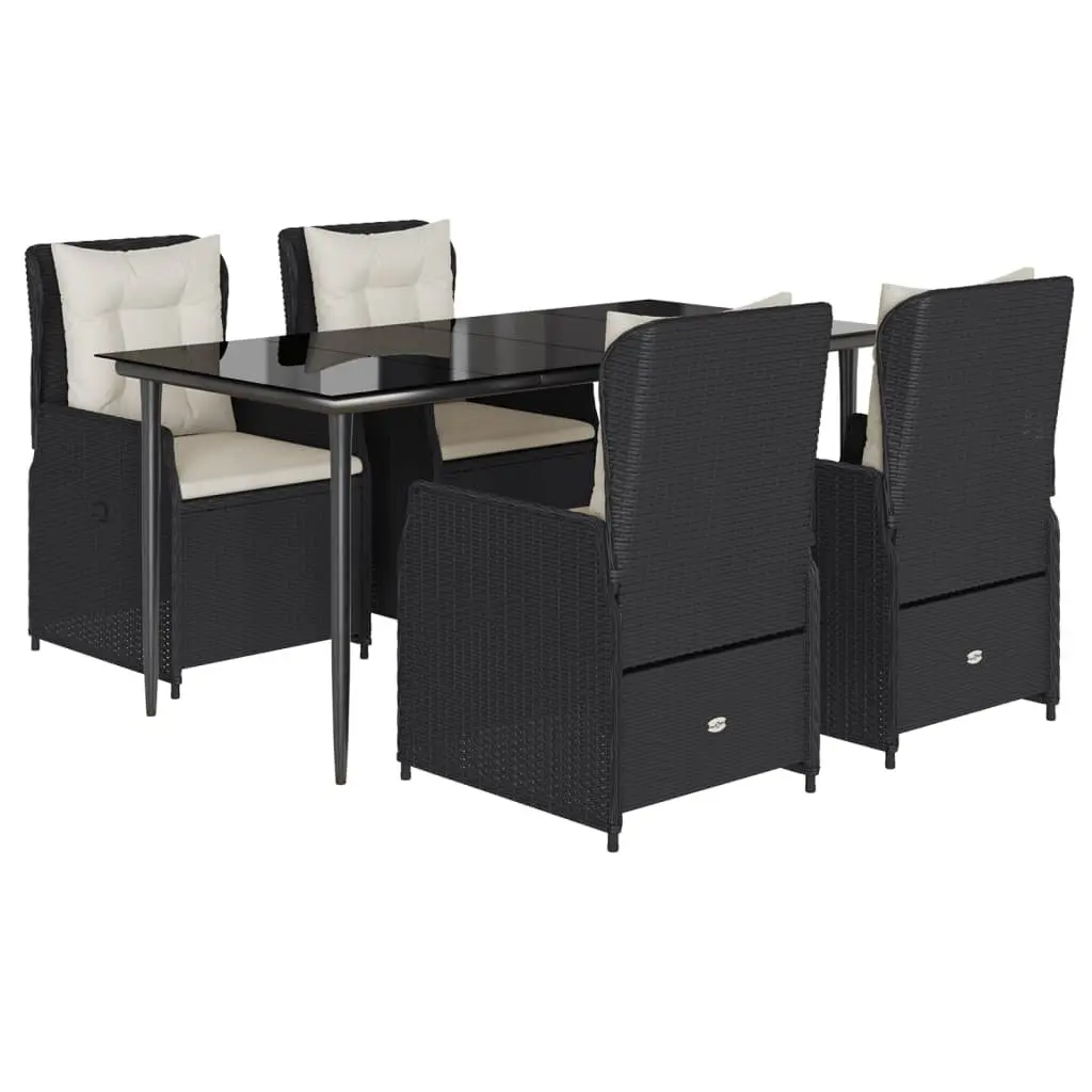 Garden Dining Set 5 Piece Adjustable Backrest Black PE Rattan Outdoor Furniture