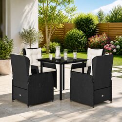 Black Garden Dining Set 5 Piece Outdoor Patio Furniture with Cushions