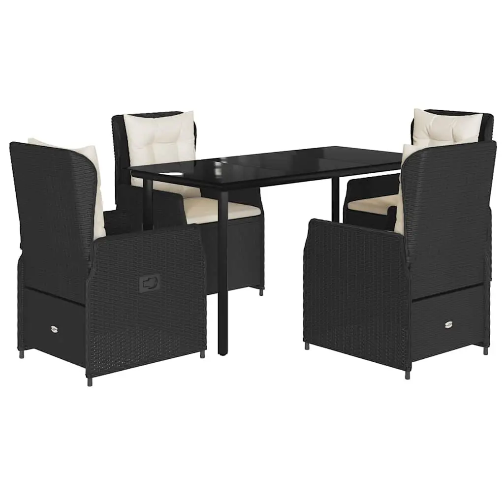 5 Piece Outdoor Dining Set Black Poly Rattan Garden Furniture Patio Table Chairs